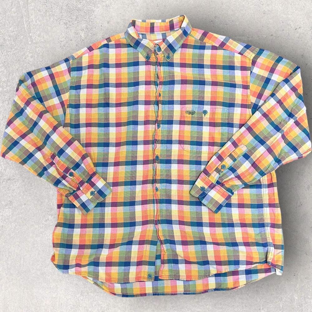 Missoni Shirt Mens XL Colorful Button‎ Up Long Sleeve Casual Dress Lightweight